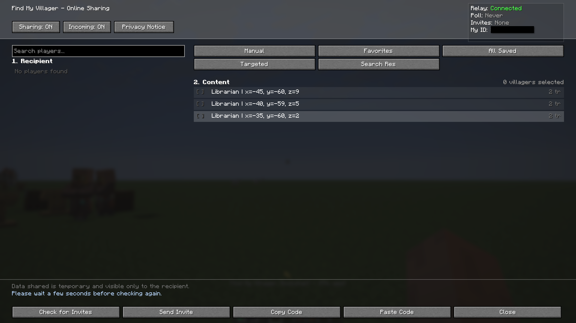 Find My Villager in-game search workflow