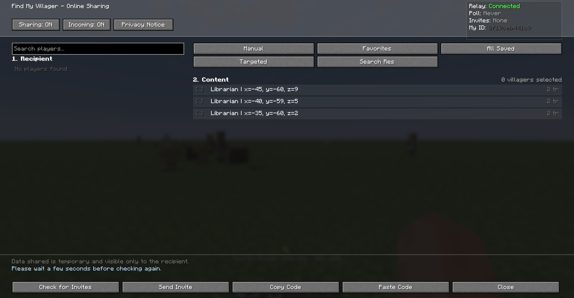 Find My Villager sharing and database tools